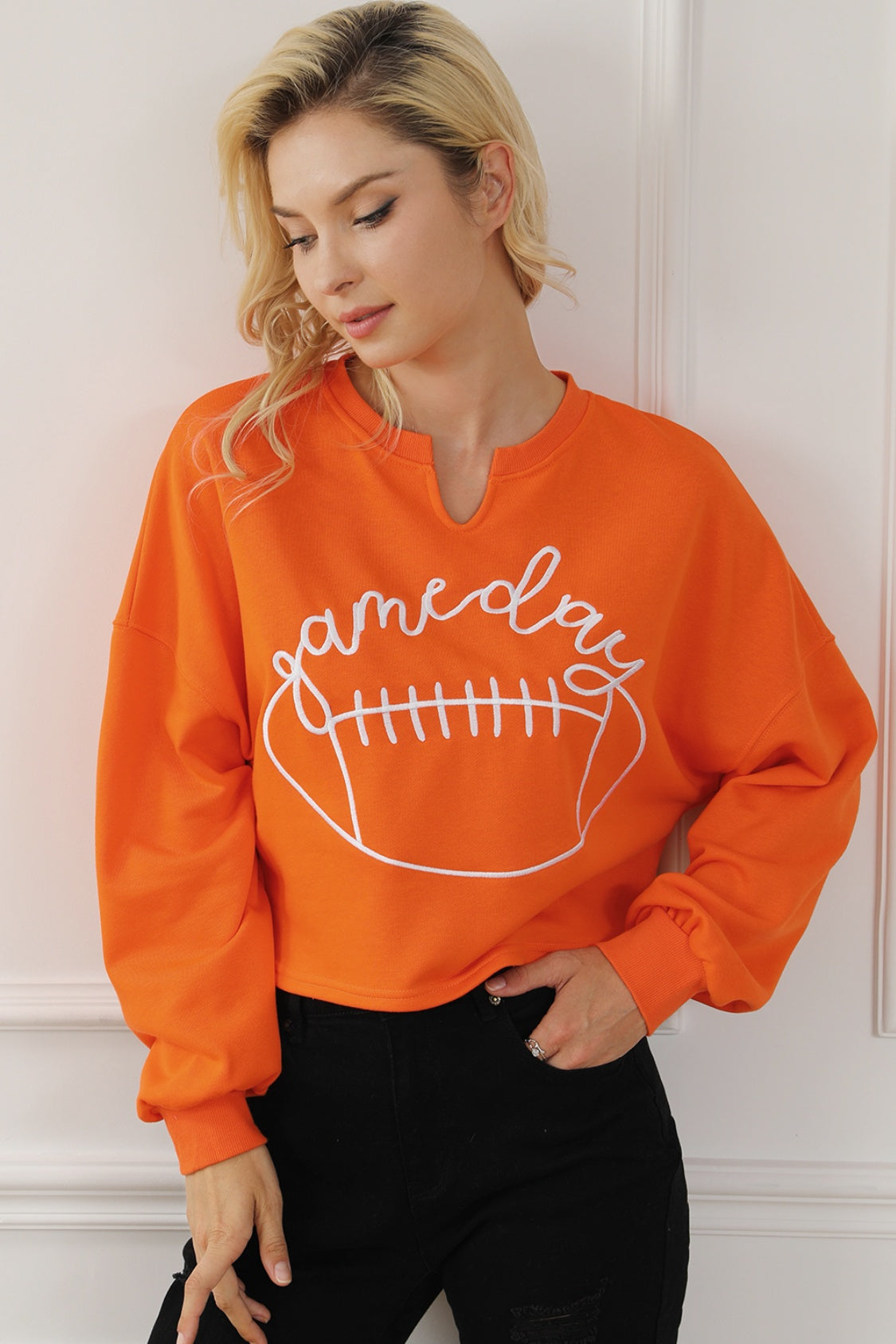 GAME DAY Ball Graphic Notched Sweatshirt