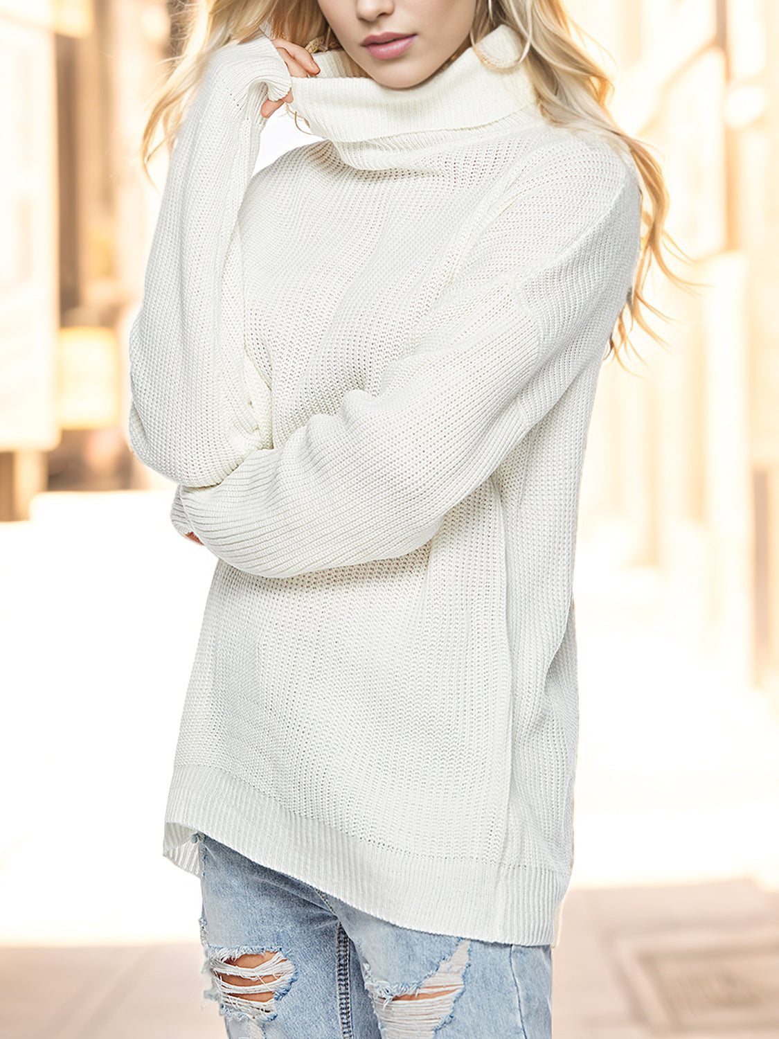 Turtleneck Drop Shoulder Long Sleeve Sweater