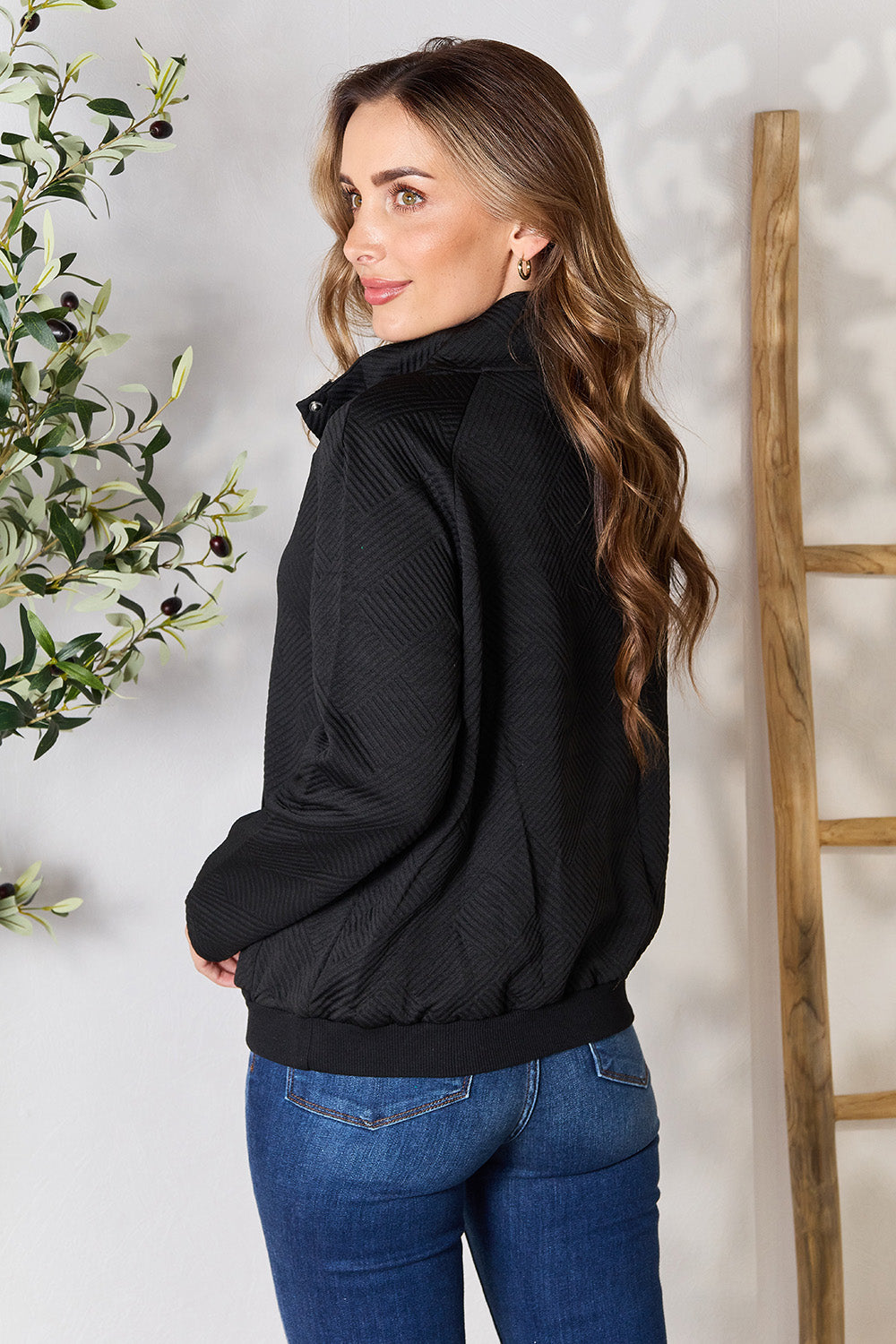 Perfee Half Buttoned Collared Neck Sweatshirt with Pocket