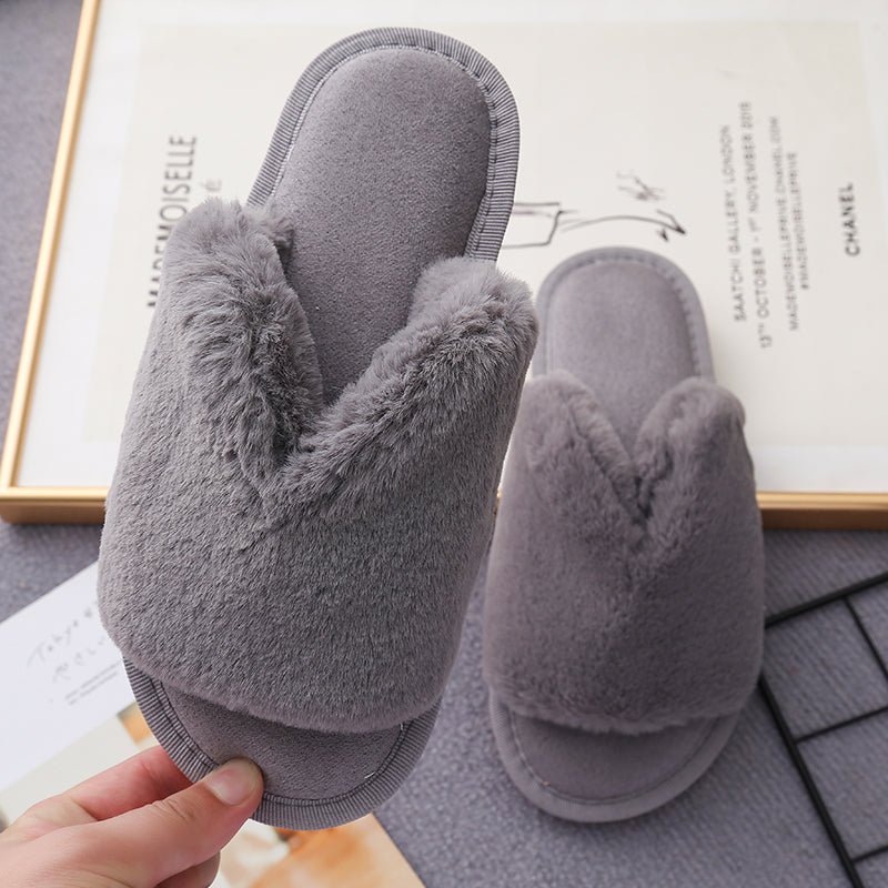 Faux Fur Open Toe Slippers