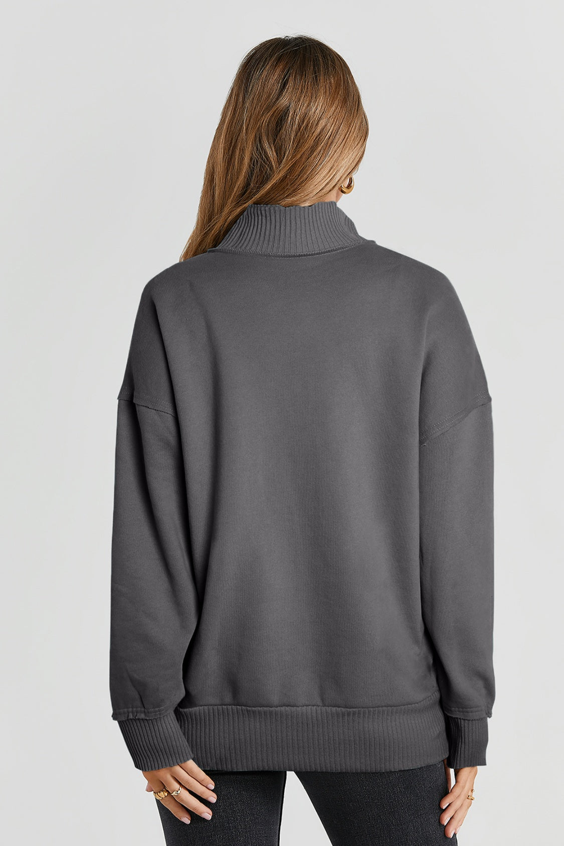 Half Snap Drop Shoulder Long Sleeve Sweatshirt