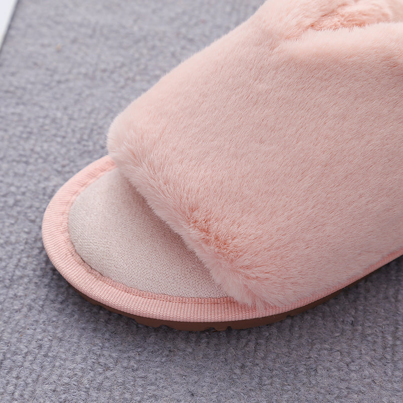 Faux Fur Open Toe Slippers