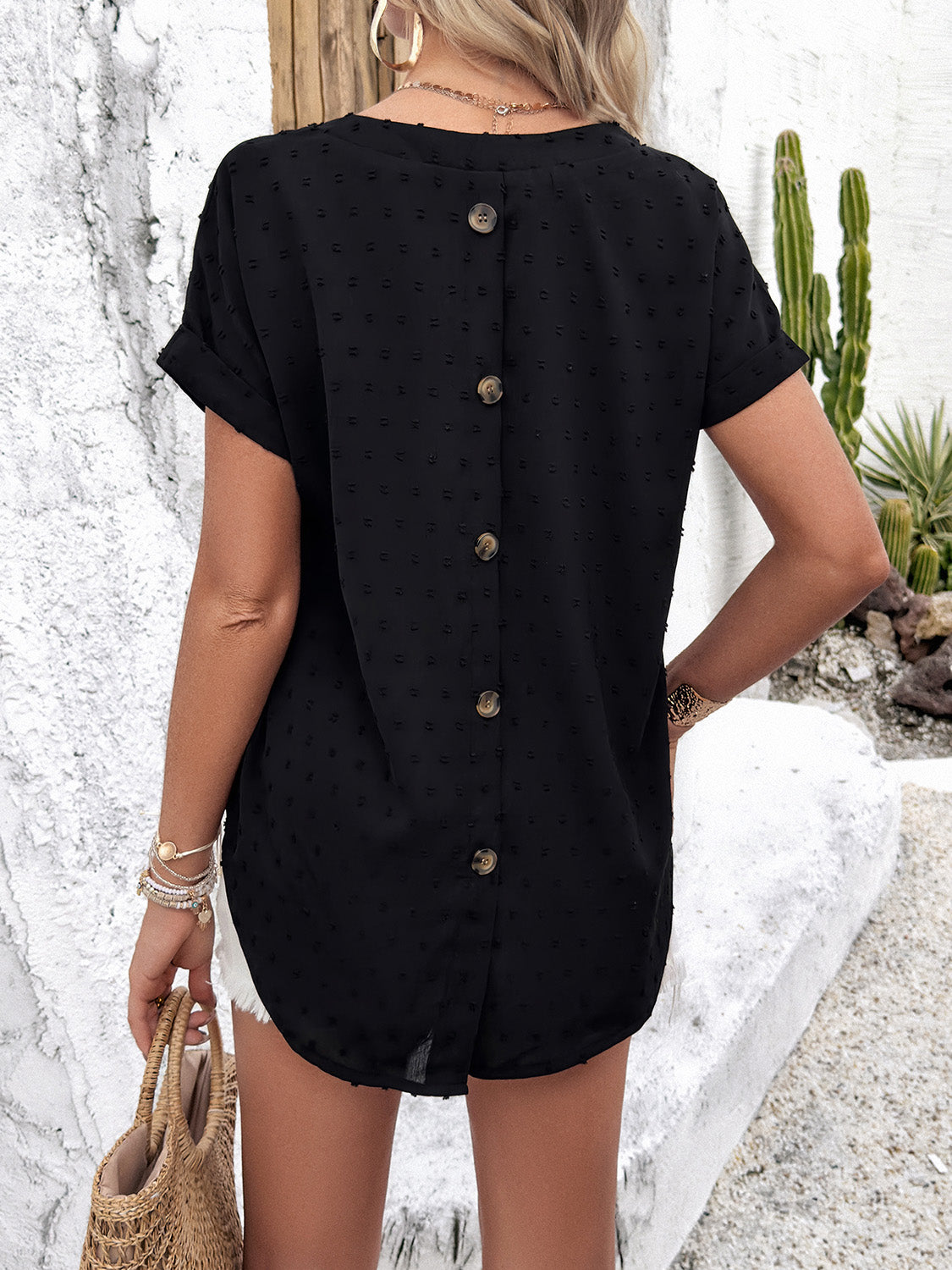 Swiss Dot Short Sleeve Blouse