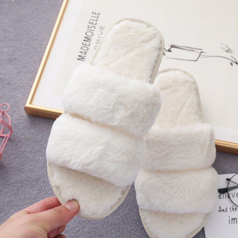 Faux Fur Double Strap Slippers