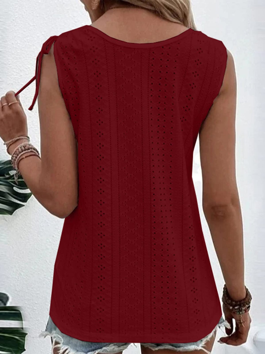 Eyelet Tie Shoulder Scoop Neck Tank