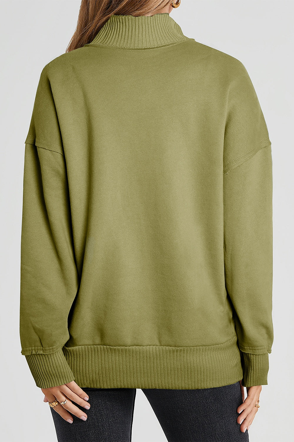 Half Snap Drop Shoulder Long Sleeve Sweatshirt