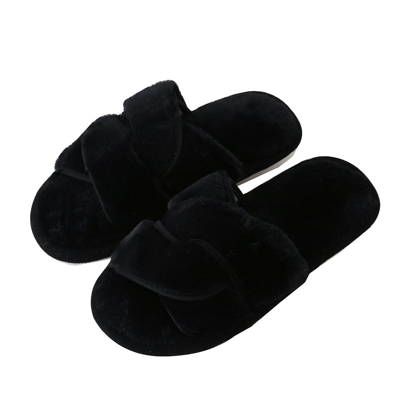 Faux Fur Twisted Strap Slippers