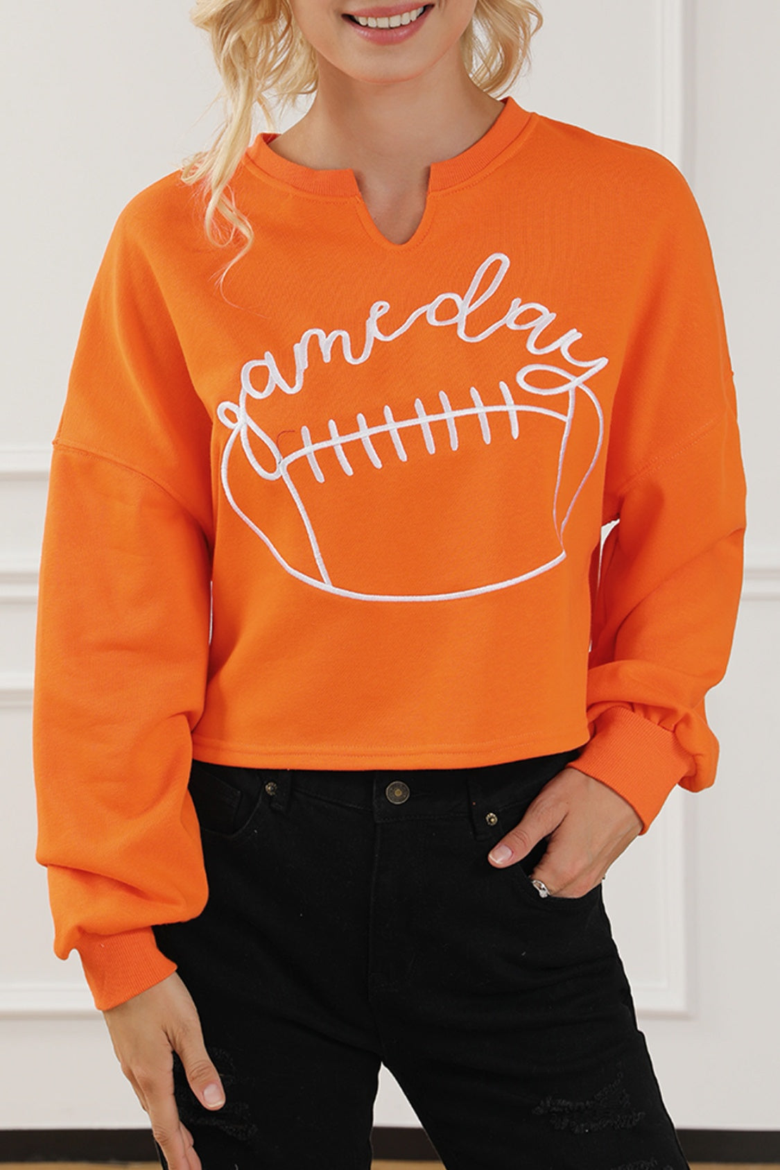 GAME DAY Ball Graphic Notched Sweatshirt