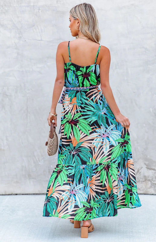 Women's Sling Tropical Print Long Dress