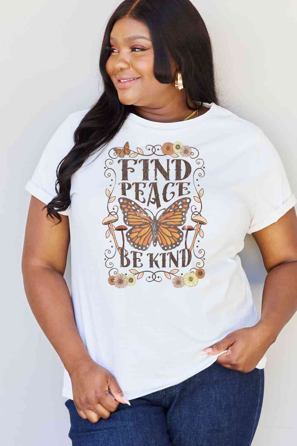 Simply Love Full Size FIND PEACE BE KIND Graphic Cotton T-Shirt