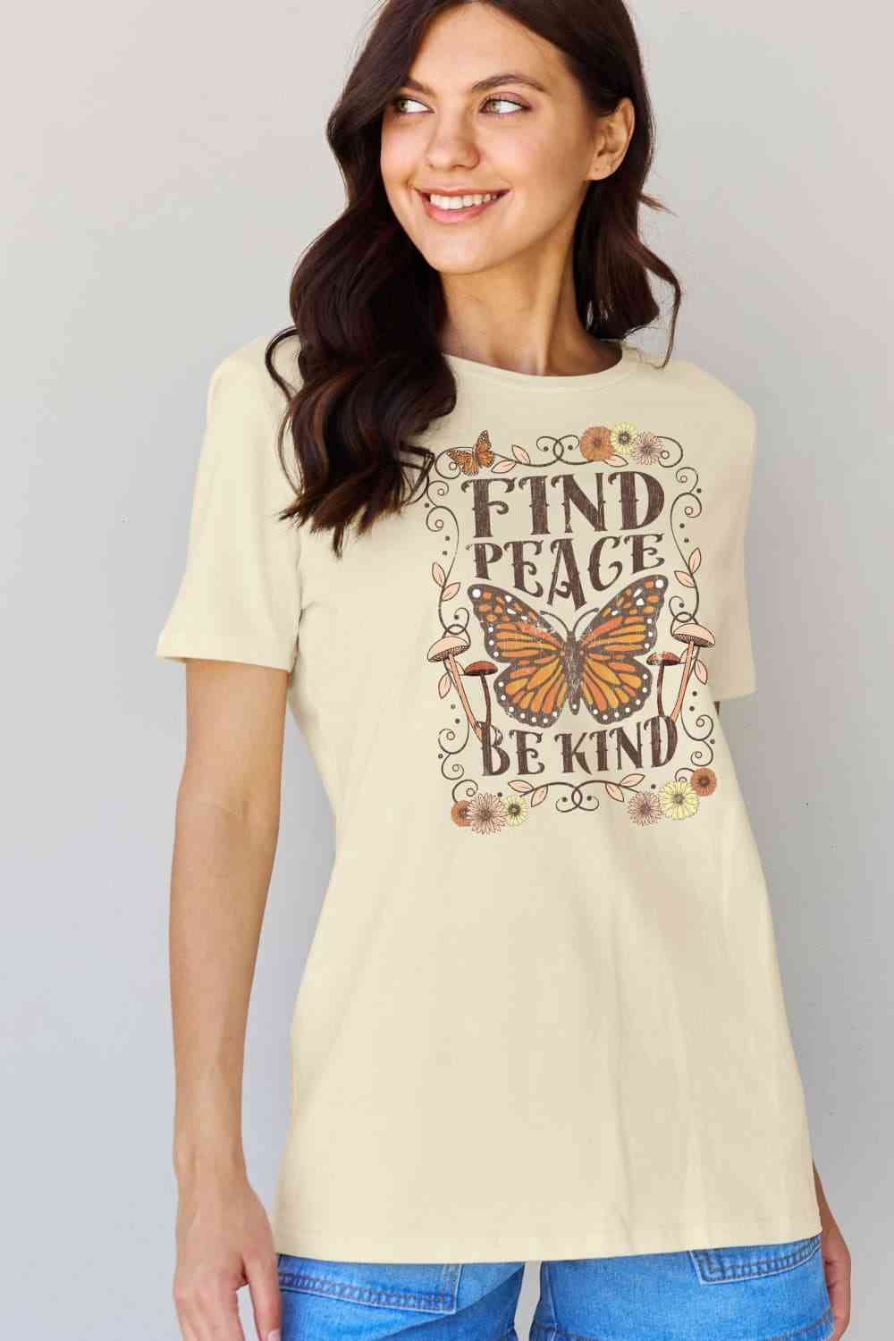 Simply Love Full Size FIND PEACE BE KIND Graphic Cotton T-Shirt