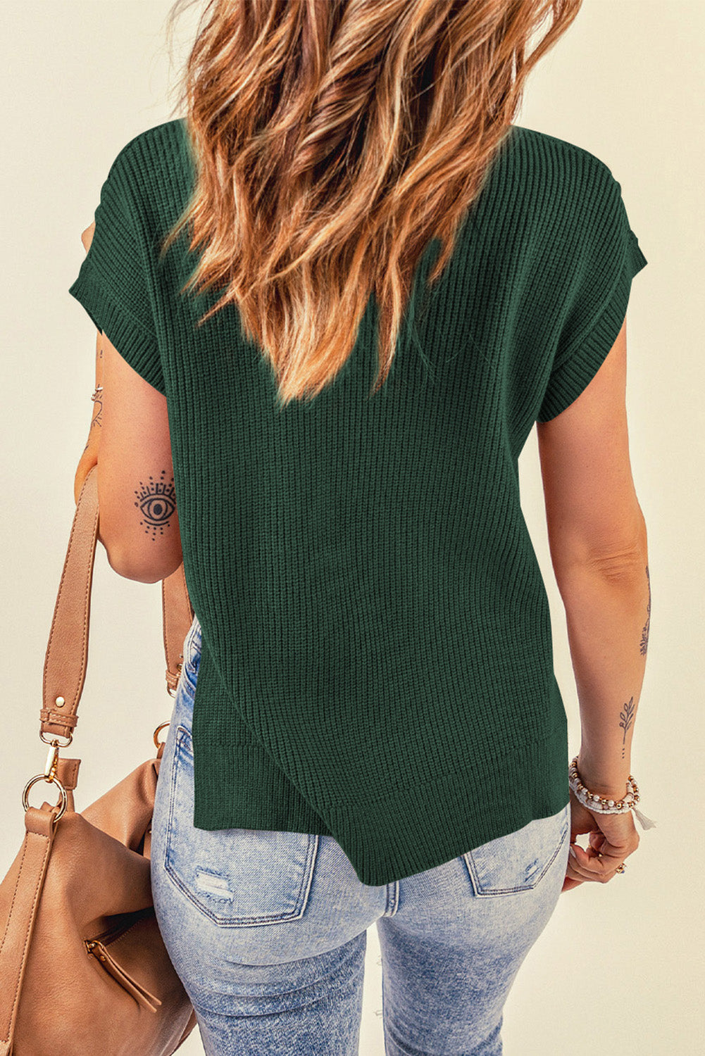 Cable-Knit Side Slit Sweater Vest