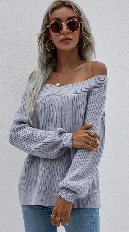 Women's T-Neck Pullover Long Sleeve Sweater