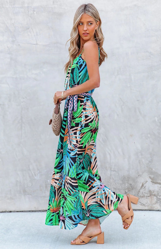 Women's Sling Tropical Print Long Dress